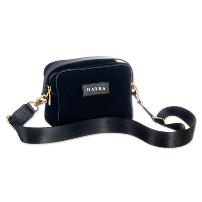 Leather-accented suede sling, 'Princess Midnight' - Leather-Accented Adjustable Suede Sling in Black