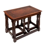 Wood and leather tables, 'Regal Era' (Set of 3) - Set of 3 Handmade Classic Tornillo Wood and Leather Tables