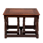 Wood and leather tables, 'Regal Era' (Set of 3) - Set of 3 Handmade Classic Tornillo Wood and Leather Tables