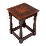 Wood and leather tables, 'Regal Era' (Set of 3) - Set of 3 Handmade Classic Tornillo Wood and Leather Tables