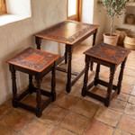 Wood and leather tables, 'Regal Era' (Set of 3) - Set of 3 Handmade Classic Tornillo Wood and Leather Tables