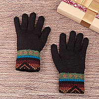 100% alpaca gloves, 'Memories of Espinar' - Traditional Knit Sage and Cyan 100% Alpaca Gloves from Peru