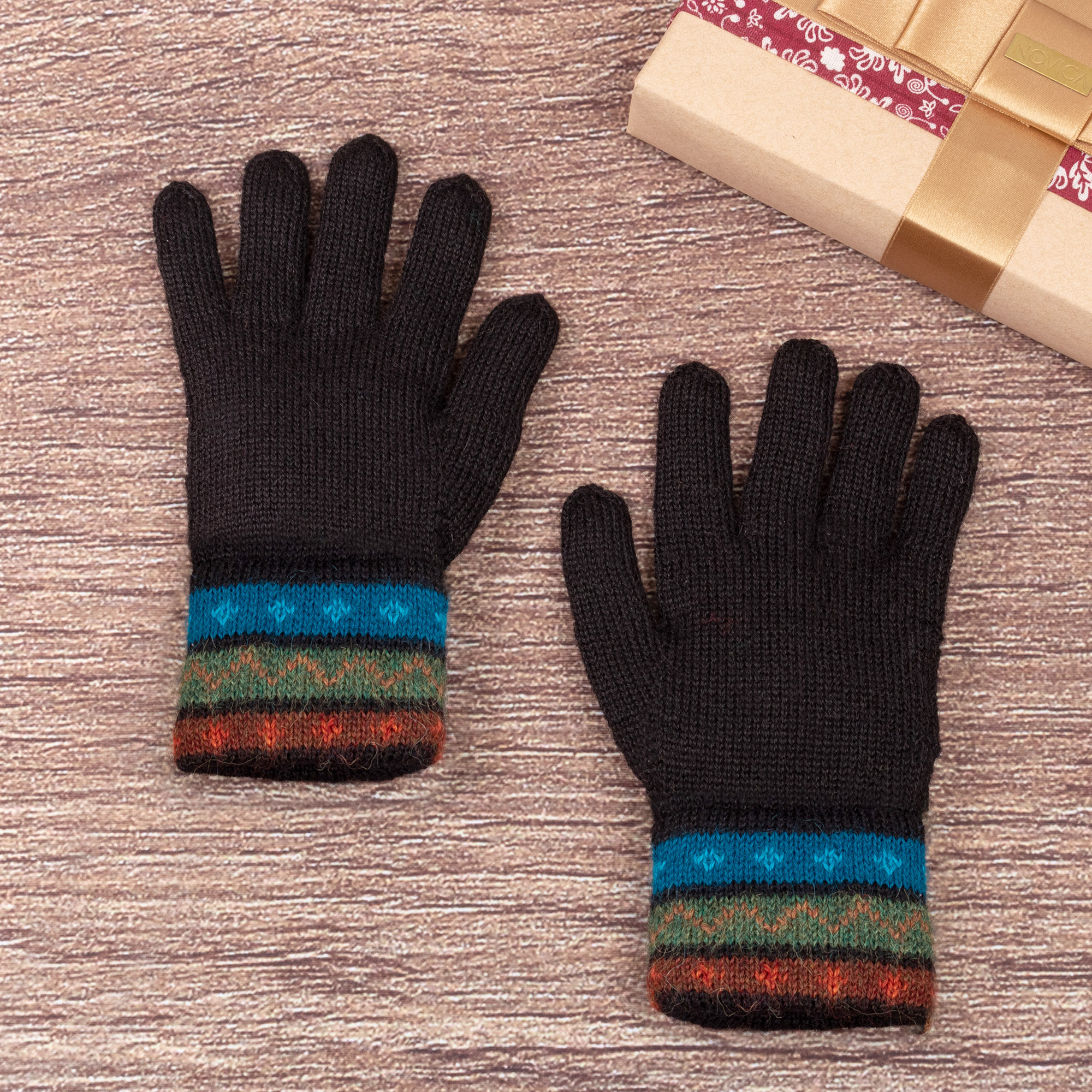Traditional Knit Striped 100% Alpaca Gloves from Peru - Memories of Paruro