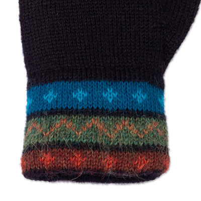 100% alpaca gloves, 'Memories of Paruro' - Traditional Knit Striped 100% Alpaca Gloves from Peru