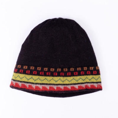 100% alpaca hat, 'Memories of the Andes' - Traditional Knit Green and Red 100% Alpaca Hat from Peru