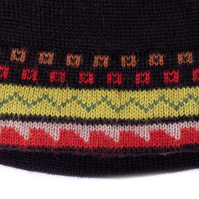 100% alpaca hat, 'Memories of the Andes' - Traditional Knit Green and Red 100% Alpaca Hat from Peru