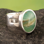 Opal single stone ring, 'Powerful Truth' - Modern Minimalist Round Opal Single Stone Ring from Peru