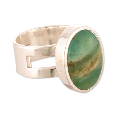 Opal single stone ring, 'Powerful Truth' - Modern Minimalist Round Opal Single Stone Ring from Peru