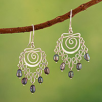 Cultured pearl chandelier earrings, 'Peacock Gala'