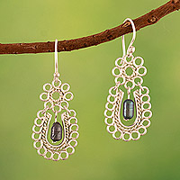 Cultured pearl dangle earrings, 'Peacock Rings' - Sterling Silver Dangle Earrings with Peacock Cultured Pearls