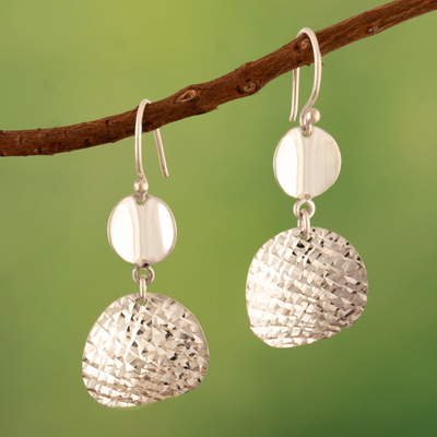 Sterling silver dangle earrings, 'Contemporary Textures' - Silver Dangle Earrings with Polished and Textured Finishes