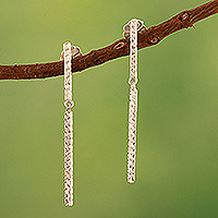 Pendientes colgantes de plata de ley, 'Sofisticación lineal' - Pendientes colgantes de plata de ley modernos hechos en Perú