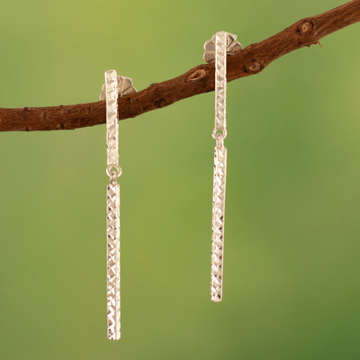 Sterling silver dangle earrings, 'Linear Sophistication' - Modern Sterling Silver Dangle Earrings Made in Peru