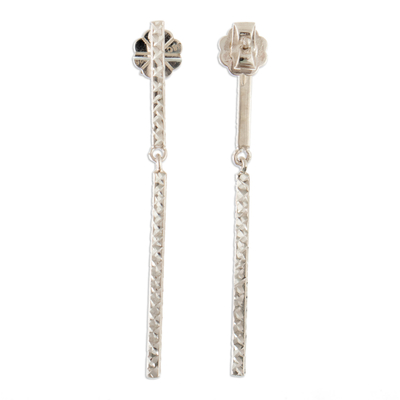 Sterling silver dangle earrings, 'Linear Sophistication' - Modern Sterling Silver Dangle Earrings Made in Peru