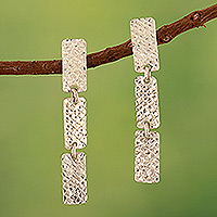 Sterling silver dangle earrings, 'Stylish Links' - Textured Sterling Silver Dangle Earrings with Link Design