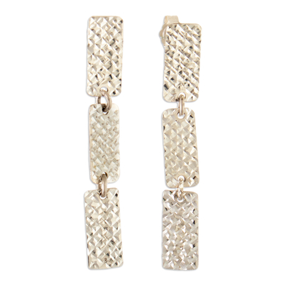 Sterling silver dangle earrings, 'Stylish Links' - Textured Sterling Silver Dangle Earrings with Link Design