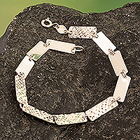 Sterling silver link bracelet, 'Textured Links' - Sterling Silver Link Bracelet with Combination Finish