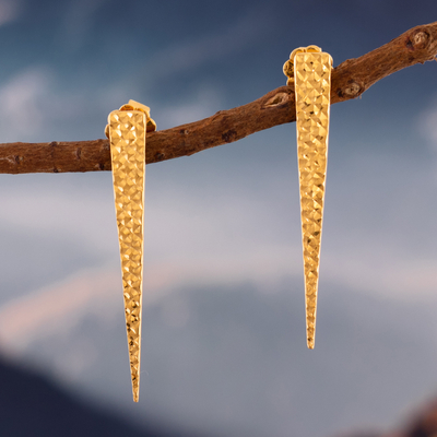Pendientes colgantes de plata de ley - Aretes colgantes geométricos pulidos chapados en oro de 18 k de Perú