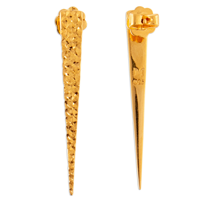 Gold-plated drop earrings, 'Victorious Confidence' - Polished Geometric 18k Gold-Plated Drop Earrings from Peru