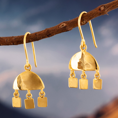 Pendientes colgantes chapados en oro - Pendientes colgantes chapados en oro contemporáneos pulidos de Perú