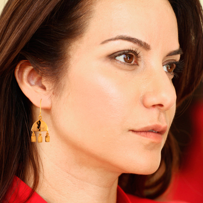 Gold-plated dangle earrings, 'Shimmering Delight' - Polished Contemporary Gold-Plated Dangle Earrings from Peru