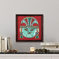 Copper and bronze wall art, 'Warrior of The Andes' - Classic Inca Gemstone-Accented Copper and Bronze Wall Art