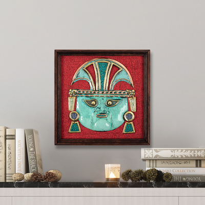 Copper and bronze wall art, 'Warrior of The Andes' - Classic Inca Gemstone-Accented Copper and Bronze Wall Art