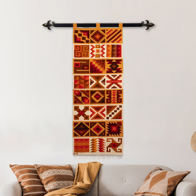 Wandteppich aus Wolle – Inka-inspirierter geometrischer Wollteppich aus Peru