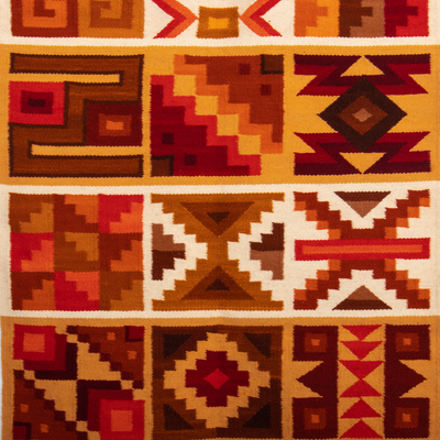 Tapiz de lana - Tapiz de lana geométrico de inspiración inca de Perú