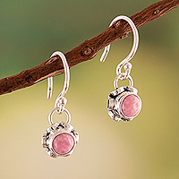 Rhodonite dangle earrings, 'Compassion Blossom'