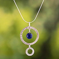 Collar colgante de lapislázuli, 'Azul celestial' - Collar colgante moderno de lapislázuli de plata de ley