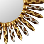 Gilded bronze and aluminum wood wall mirror, 'Setting Sun' - Sun-Themed Antique Gilded Bronze & Aluminum Wood Wall Mirror