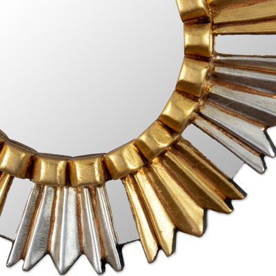 Gilded bronze and aluminum wood wall mirror, 'Golden Sunrise' - Antique Gilded Bronze & Aluminum Wood Sun Wall Mirror