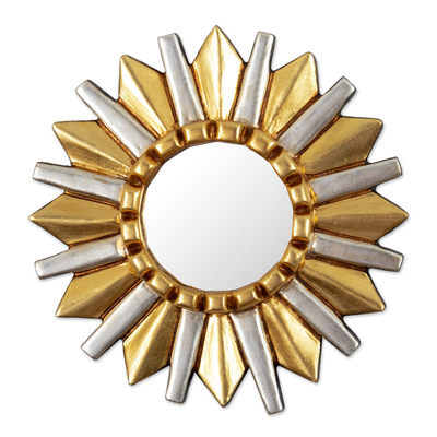 Gilded bronze and aluminum wood wall mirror, 'Star' - Antique Wood Star Wall Mirror with Bronze & Aluminum Leaf
