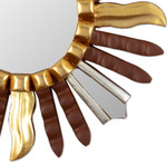 Gilded bronze and aluminum wood wall mirror, 'Brown Star' - Star-Inspired Wood Wall Mirror with Bronze & Aluminum Leaf