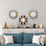 Gilded bronze and aluminum wood wall mirror, 'Brown Star' - Star-Inspired Wood Wall Mirror with Bronze & Aluminum Leaf