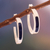 Sodalite half-hoop earrings, 'Dual Enchantment' - Silver Half-Hoop Earrings with Inlaid Sodalite Stone (image 2) thumbail
