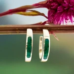 Chrysocolla half-hoop earrings, 'Dual Enchantment' - Silver Half-Hoop Earrings with Inlaid Chrysocolla Gemstone