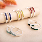 Chrysocolla half-hoop earrings, 'Dual Enchantment' - Silver Half-Hoop Earrings with Inlaid Chrysocolla Gemstone