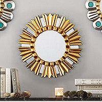 Gilded bronze wood wall mirror, 'Chalice' - Antique Gilded Bronze Wood Chalice Themed Wall Mirror