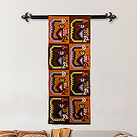 Wool tapestry, 'Andean Monkeys' - Hand-Woven Wool Tapestry with Monkey Motifs From Peru