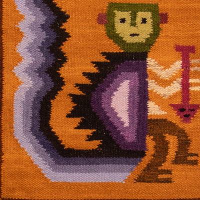 Wool tapestry, 'Andean Monkeys' - Hand-Woven Wool Tapestry with Monkey Motifs From Peru