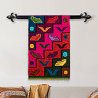 Wool tapestry, 'Childhood Dream' - Fringed Bird-Themed Wool Tapestry Hand-Woven in Peru