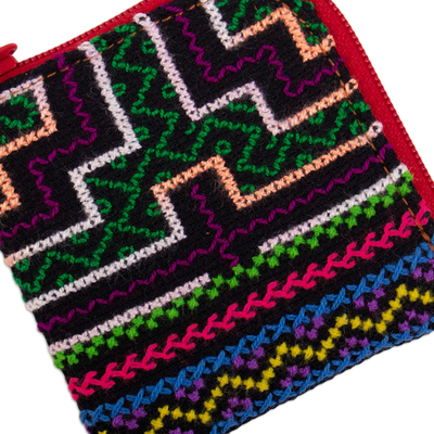 Cotton coin purse, 'Andean Beauty' - Hand-Woven and Embroidered Cotton Coin Purse from Peru