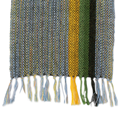 100% alpaca scarf, 'Andean Splendor' - Multicoloured Striped Fringed Hand-Woven 100% Alpaca Scarf