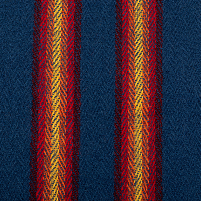 100% alpaca scarf, 'Andean Elegance' - Striped Fringed Hand-Woven 100% Alpaca Scarf in Blue and Red
