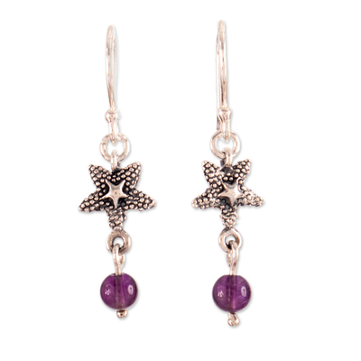 Amethyst dangle earrings, 'Purple Summer Breeze' - Sterling Silver Starfish Dangle Earrings with Amethyst Gems