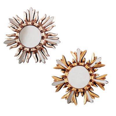 Wood and glass accent mirrors, 'Winter Florescence' (set of 2) - Set of Two aluminium and Copper Wood Glass Accent Mirrors