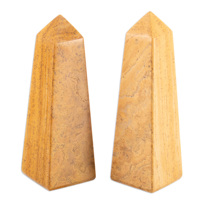 Jasper obelisks, 'Desert Sand' (pair) - Pair of Yellow Jasper Obelisk Sculptures Handmade in Peru