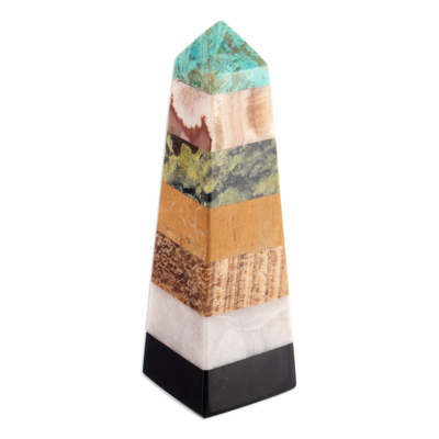 Multi-gemstone obelisk, 'colourful Energy' - Natural Multi-Gemstone Obelisk Sculpture Handmade in Peru